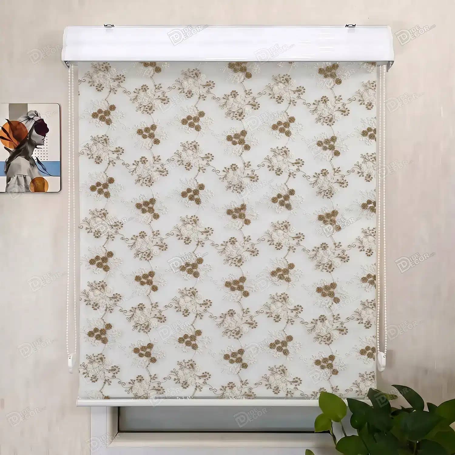 پرده شب و روز گلدوزی برجسته طلایی سفید کد GL8C
