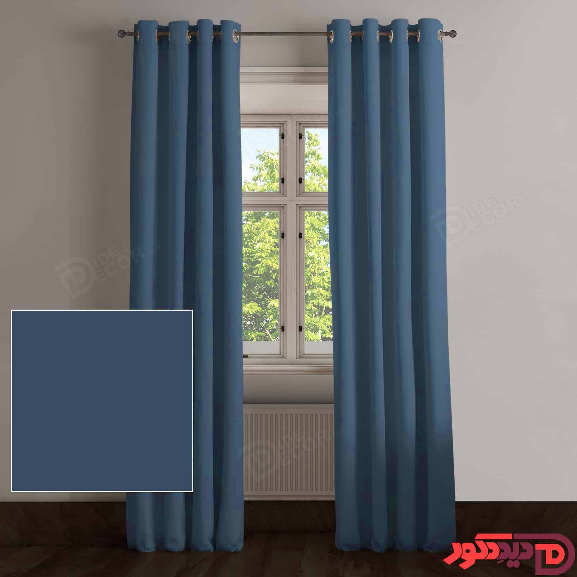 پرده پانچ کتان رنگ آبی دودی کد 8421
