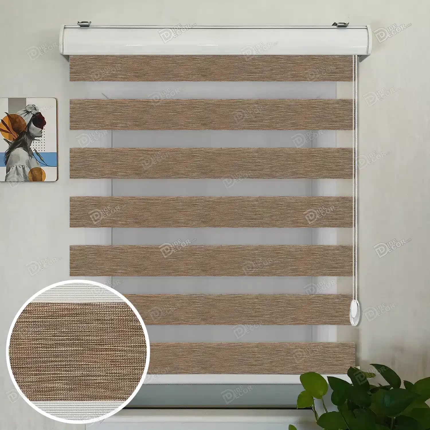 پرده زبرا ساده طرح چوب قهوه ای تیره کد TB1457