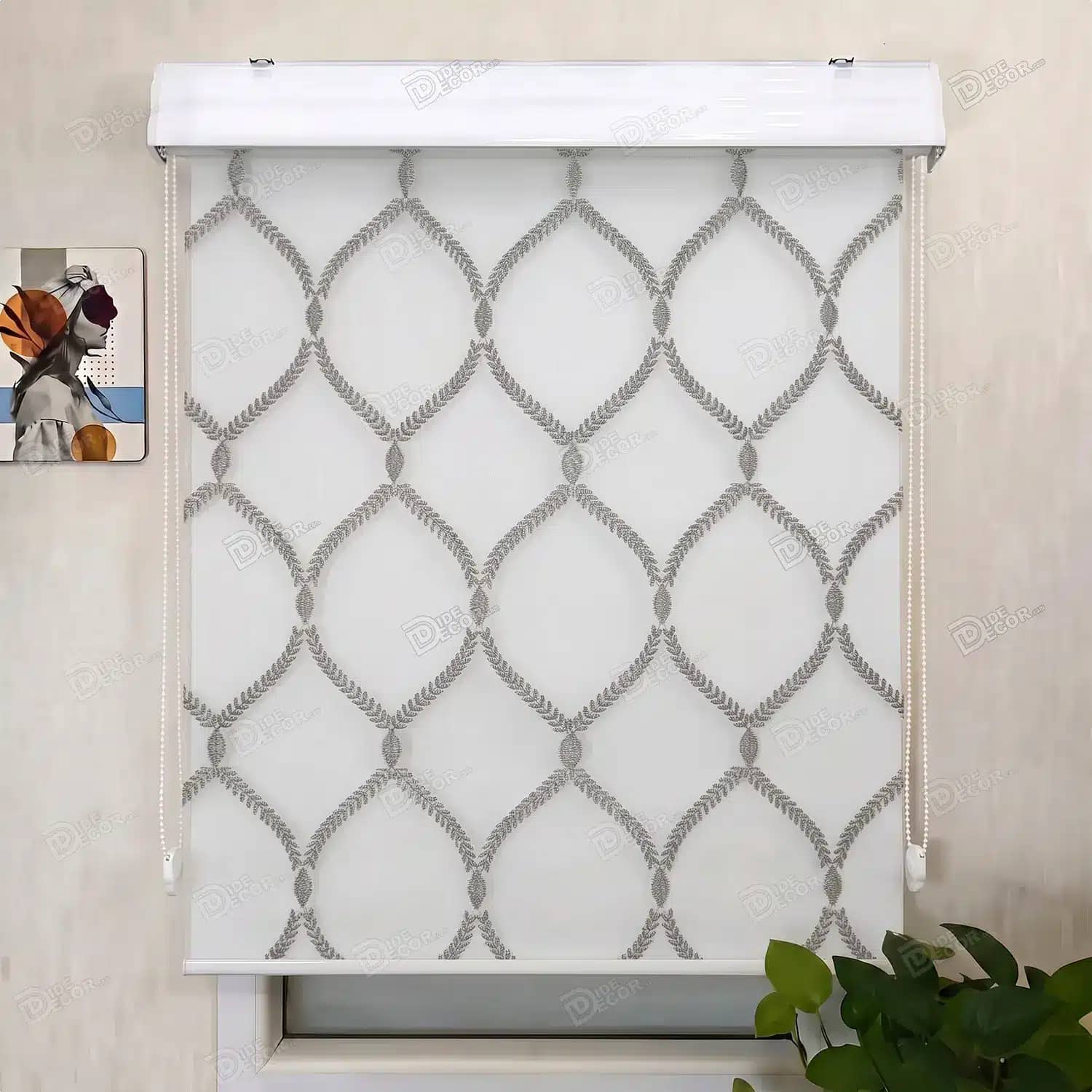 پرده شب و روز گلدوزی برجسته طوسی کد GL10B