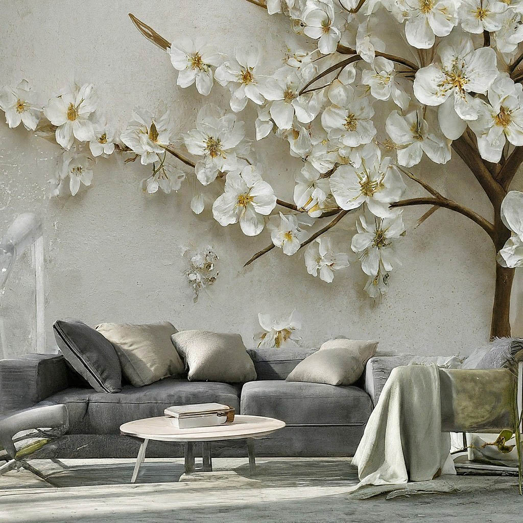 پوستر دیواری سه بعدی درخت گل شکوفه سفید