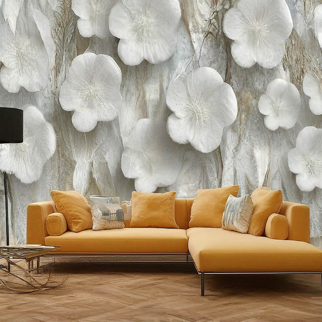 کاغذ دیواری سه بعدی درخت گل شکوفه سفید