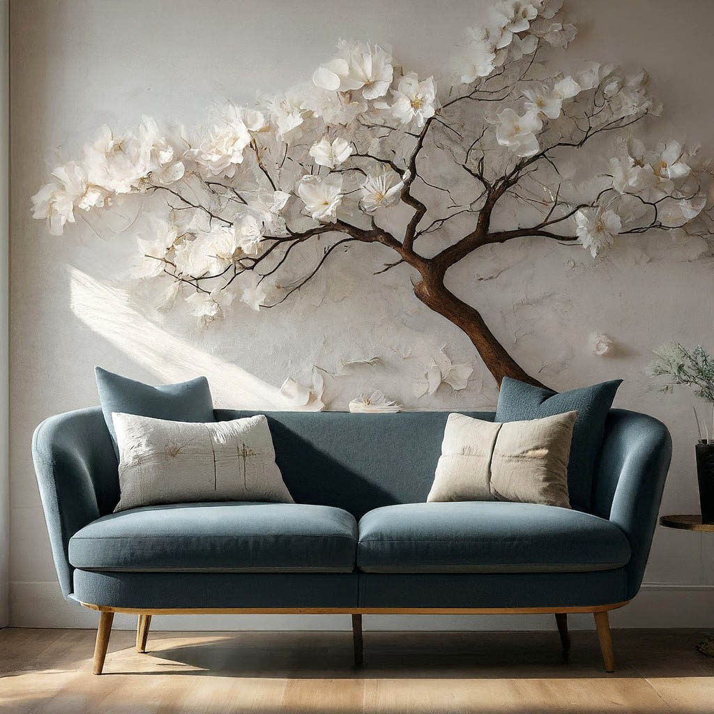 پوستر دیواری 3 بعدی درخت گل شکوفه سفید